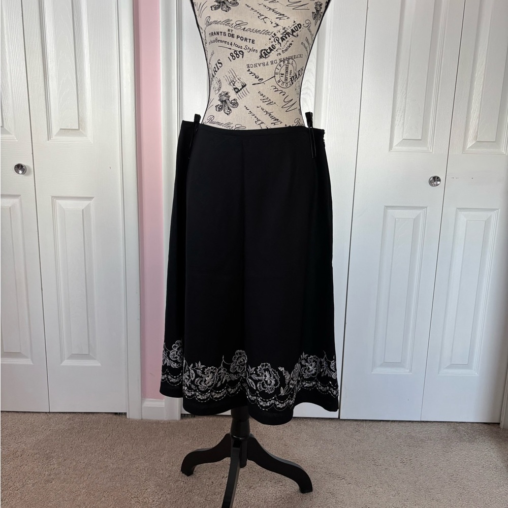 LOFT Black Embellished Midi A-Line Skirt for Work
